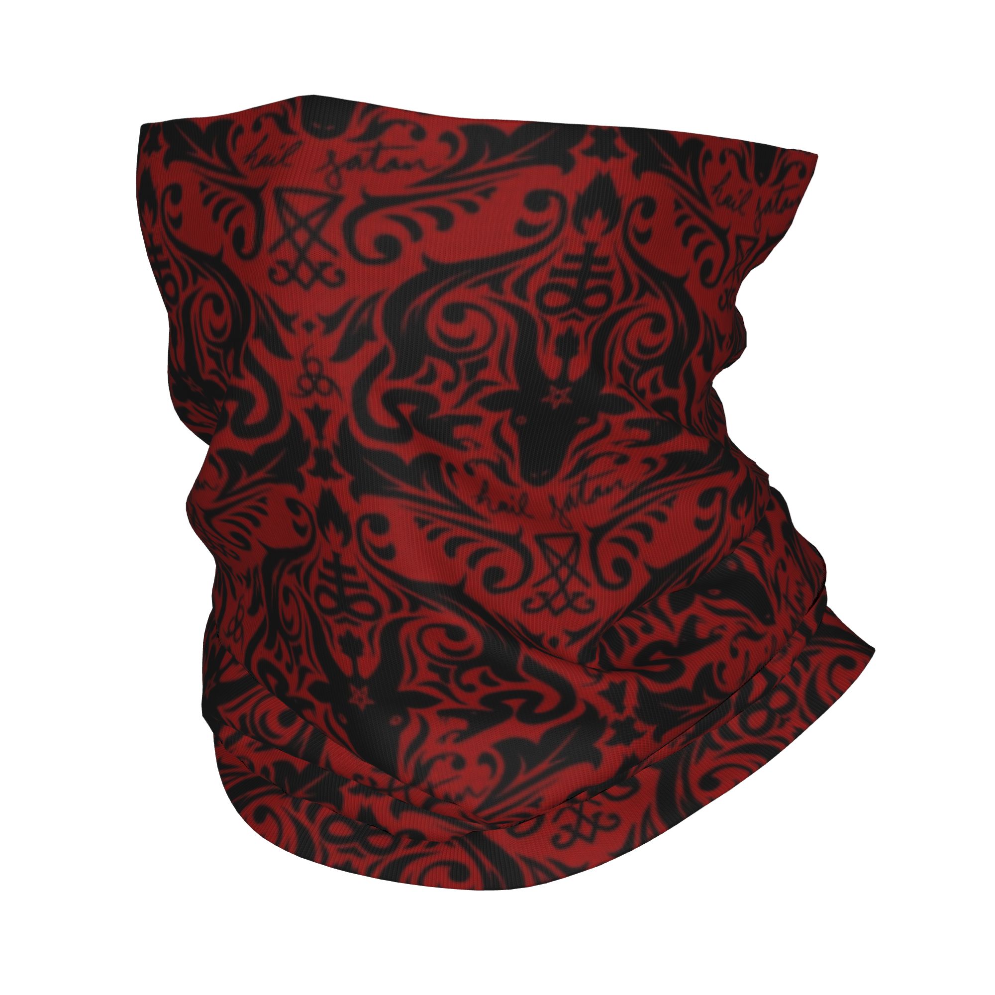 Neck Warmer Tube - Baphomet Damask Hail Satan Czarno-Czerwona Opaska