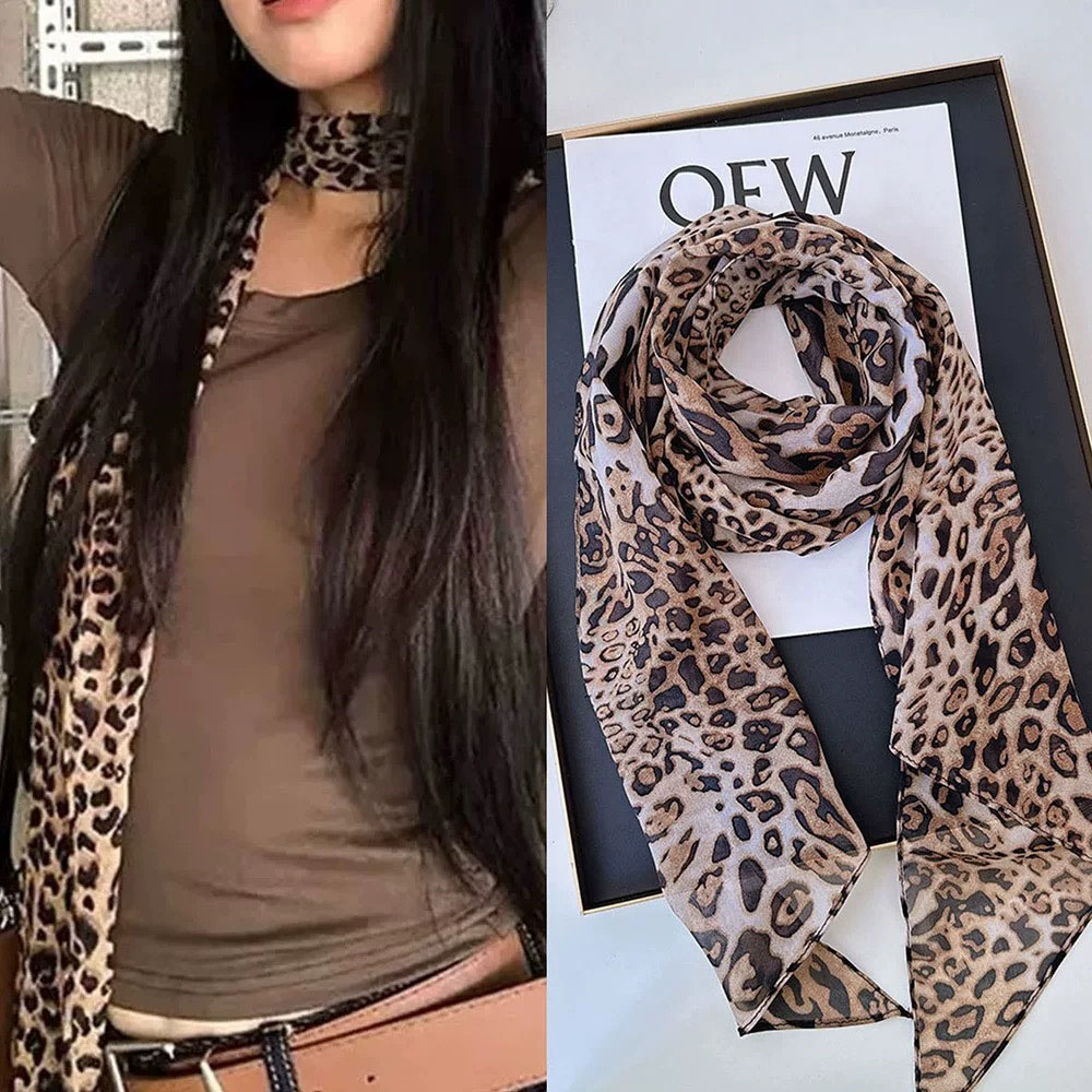 Leopard Small Long Silk Scarf  – Ascot Neck Scarf recenzja i cena